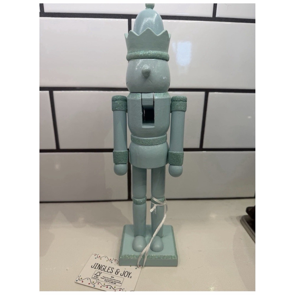 JINGLES & JOY Aqua Blue Glitter Wooden PASTEL Christmas NUTCRACKER 12" New NEW